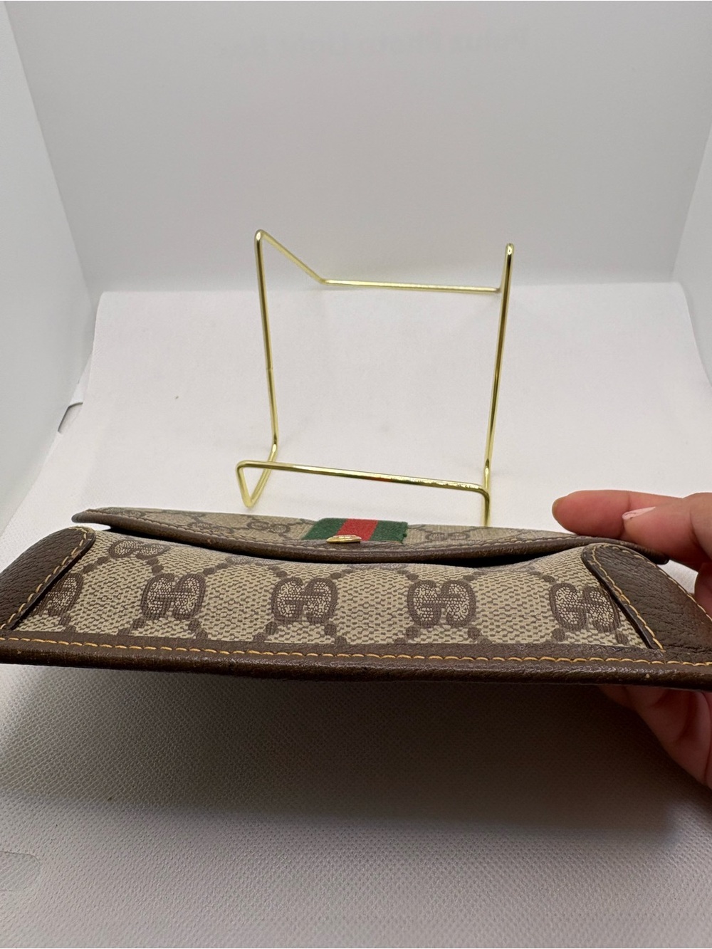 Gucci Beige/Brown GG Canvas Clutch with Green & Red Web Stripe - Picture 5 of 12